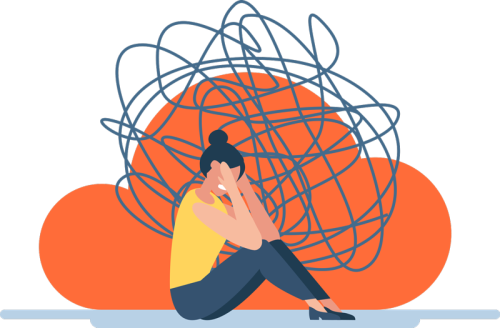 Icon of woman sitting holding head