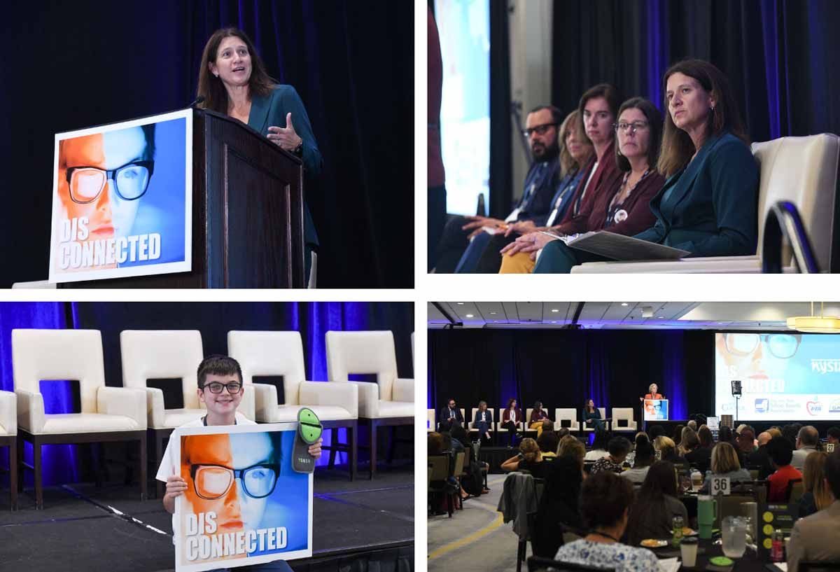 Grid of photos taken from the NYSUT Disconnected conference of people talking
